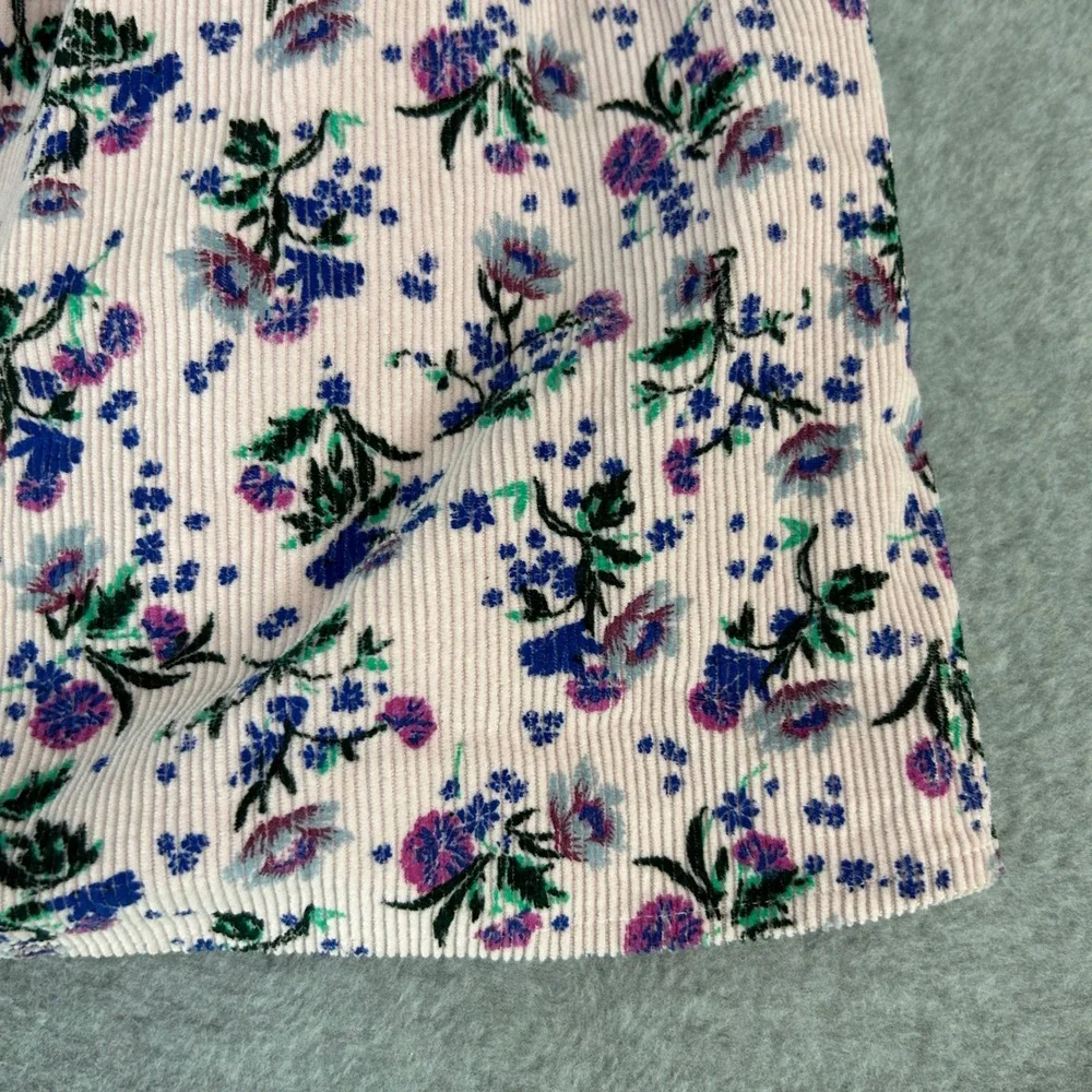 Free People Large Babydoll Top Pink Gaia Corduroy Floral Puff Sleeve Velvet Bow